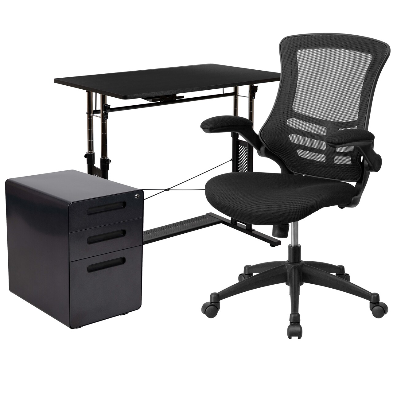 Emma and Oliver Work From Home Kit-Adjustable Computer Desk, Mesh Office Chair, Filing Cabinet